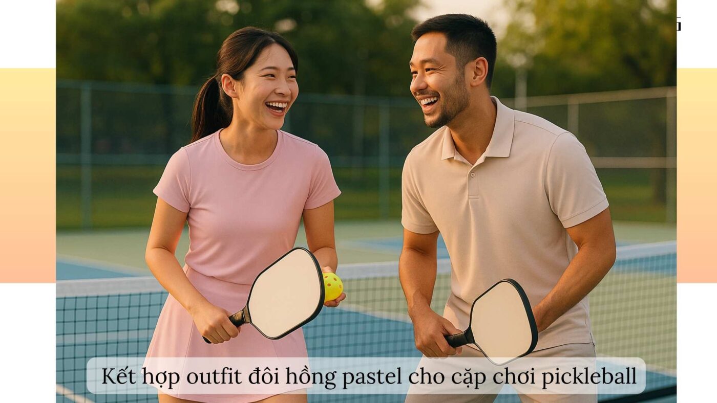 Outfit pickleball màu hồng pastel cho bạn nữ