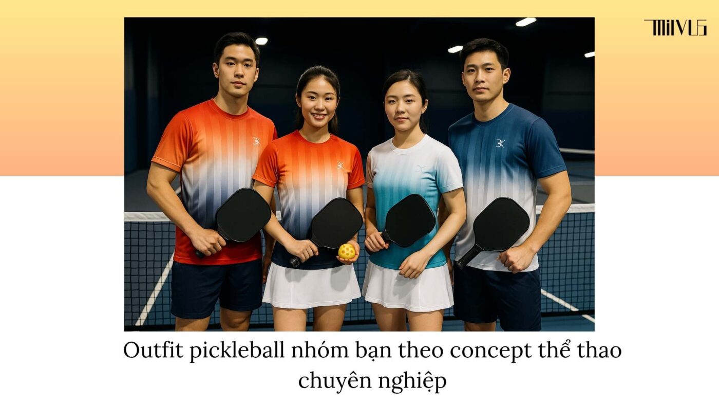 Outfit pickleball cho nhóm bạn phối đồng phục