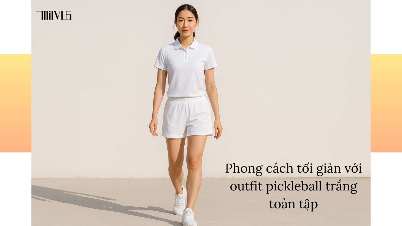 Outfit pickleball màu trắng thanh lịch dễ phối đồ