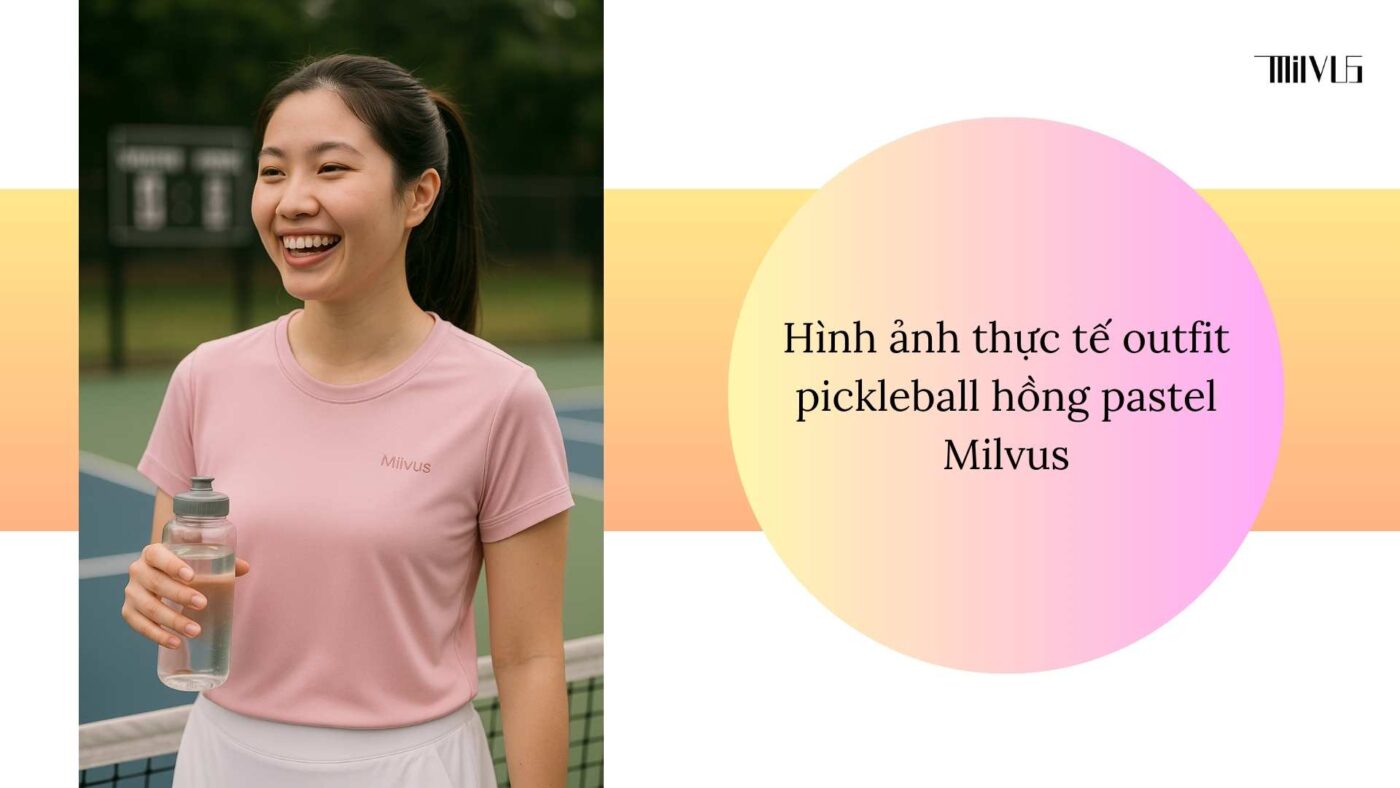 Outfit pickleball màu hồng pastel cho bạn nữ