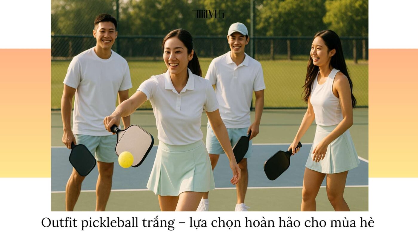 Outfit pickleball màu trắng thanh lịch dễ phối đồ