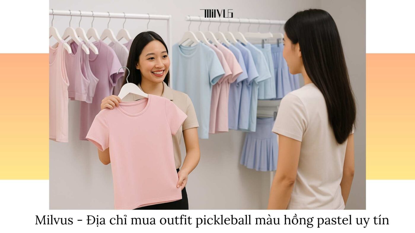 Outfit pickleball màu hồng pastel cho bạn nữ
