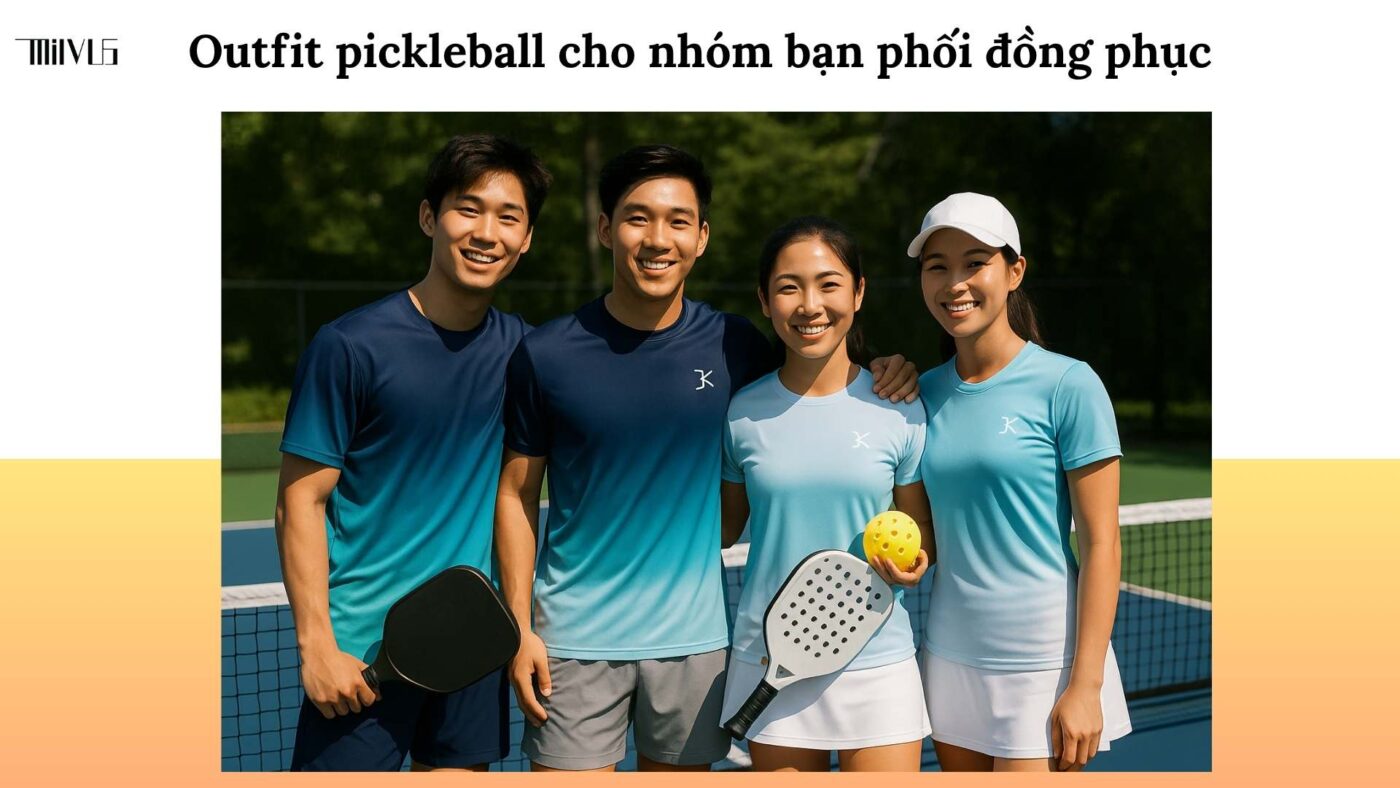 Outfit pickleball cho nhóm bạn phối đồng phục