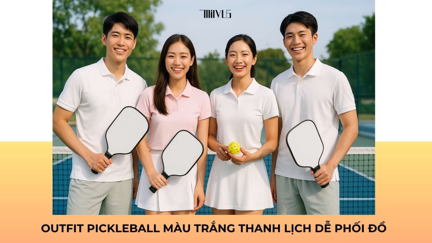 Outfit pickleball màu trắng thanh lịch dễ phối đồ