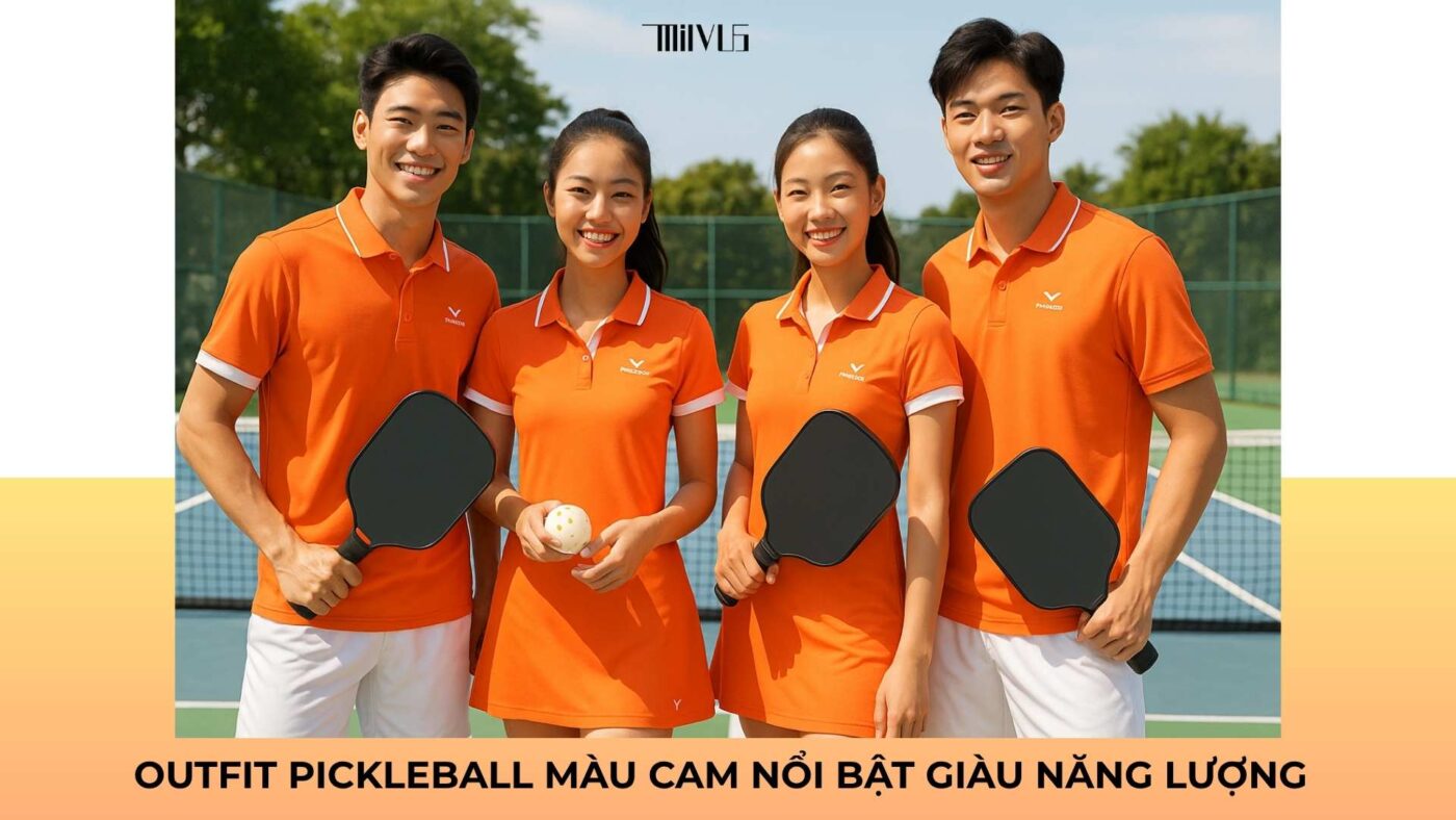 Outfit pickleball màu cam nổi bật giàu năng lượng
