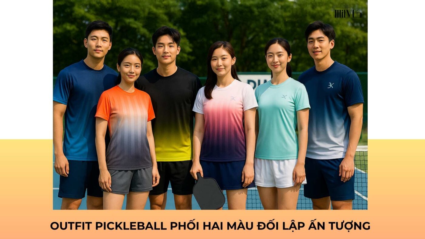 Outfit pickleball phối hai màu đối lập ấn tượng
