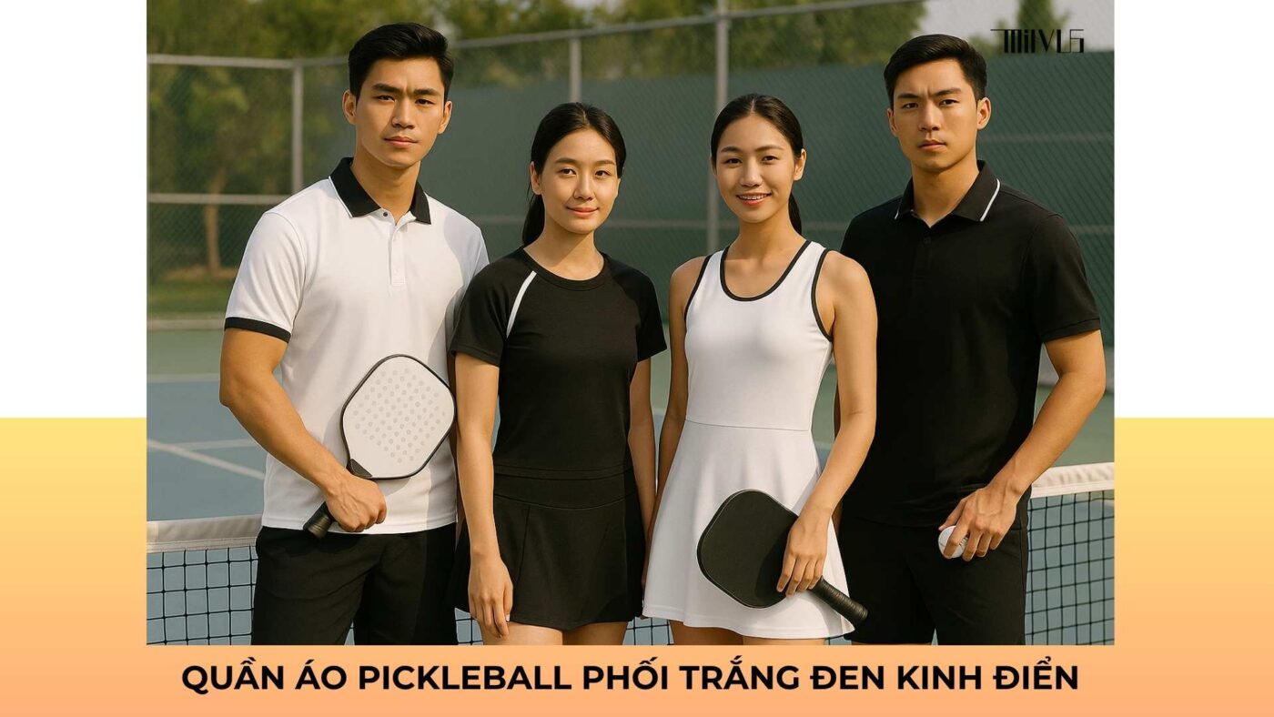 Quần áo pickleball phối trắng đen kinh điển