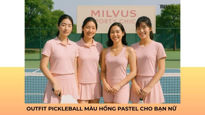 Outfit pickleball màu hồng pastel cho bạn nữ