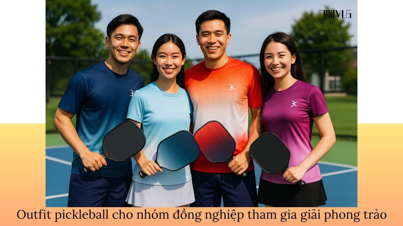 Outfit pickleball cho nhóm đồng nghiệp tham gia giải phong trào