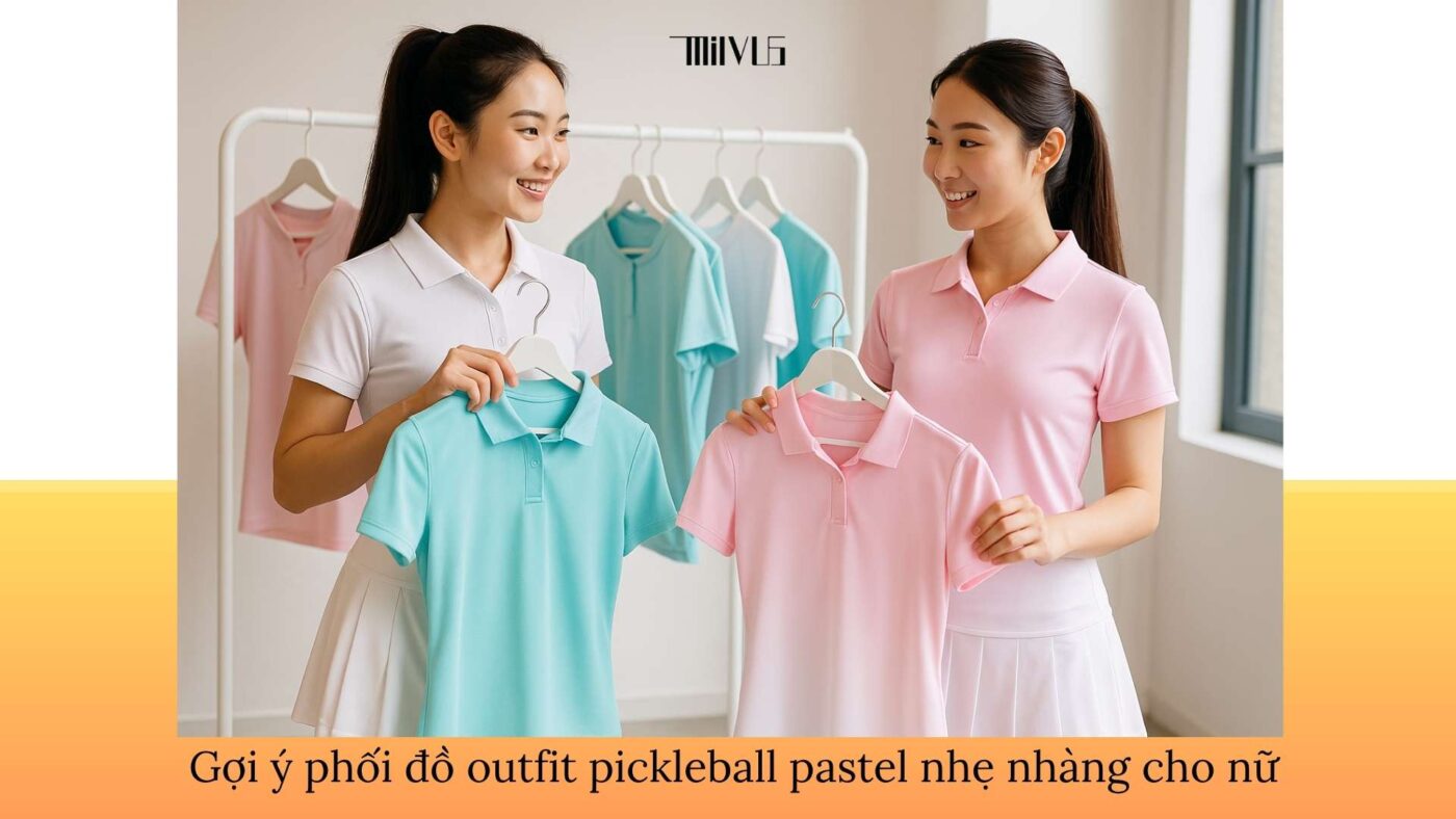 Outfit pickleball màu pastel kết hợp trắng nhẹ nhàng