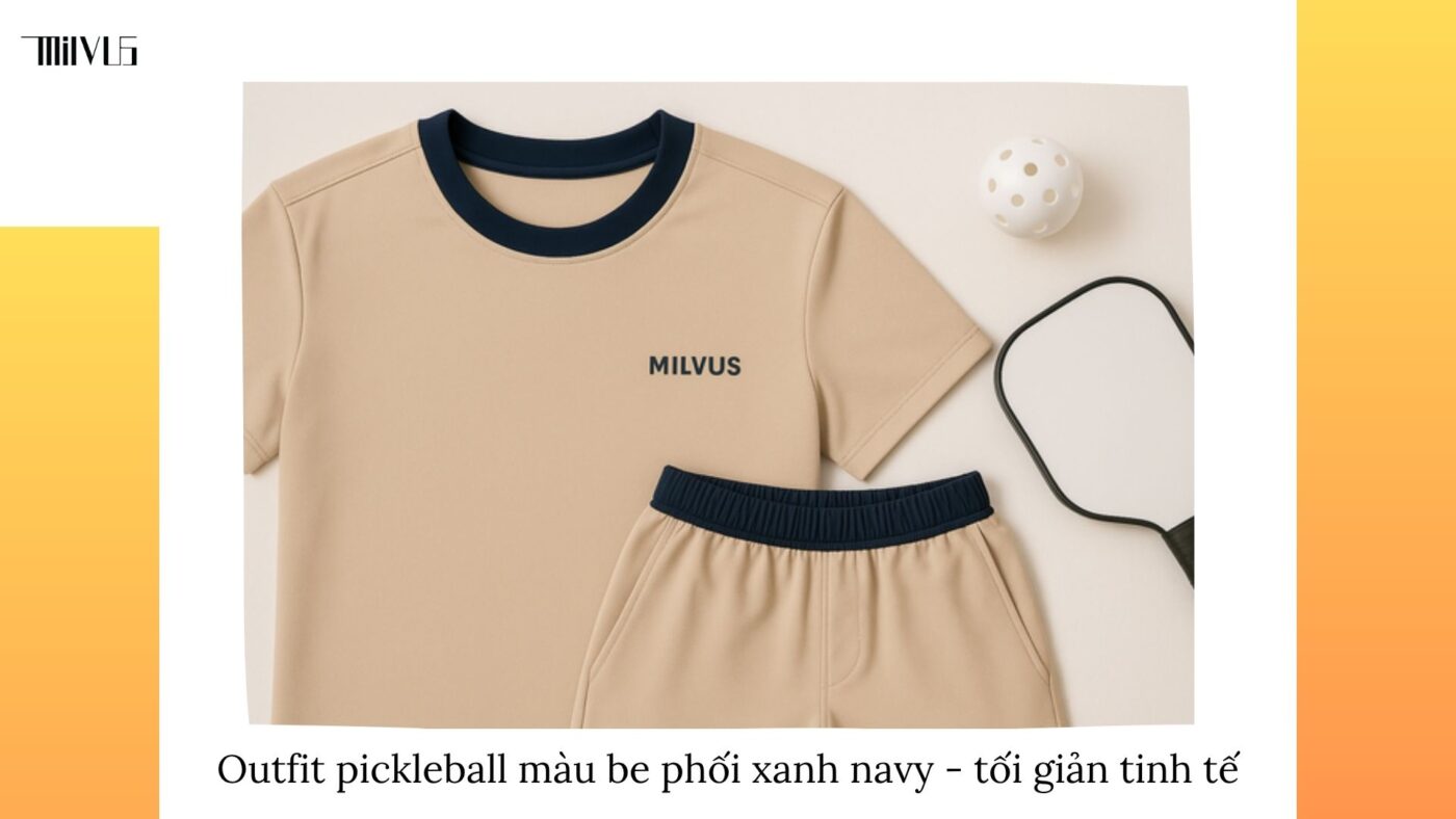 Outfit pickleball màu be phối xanh navy