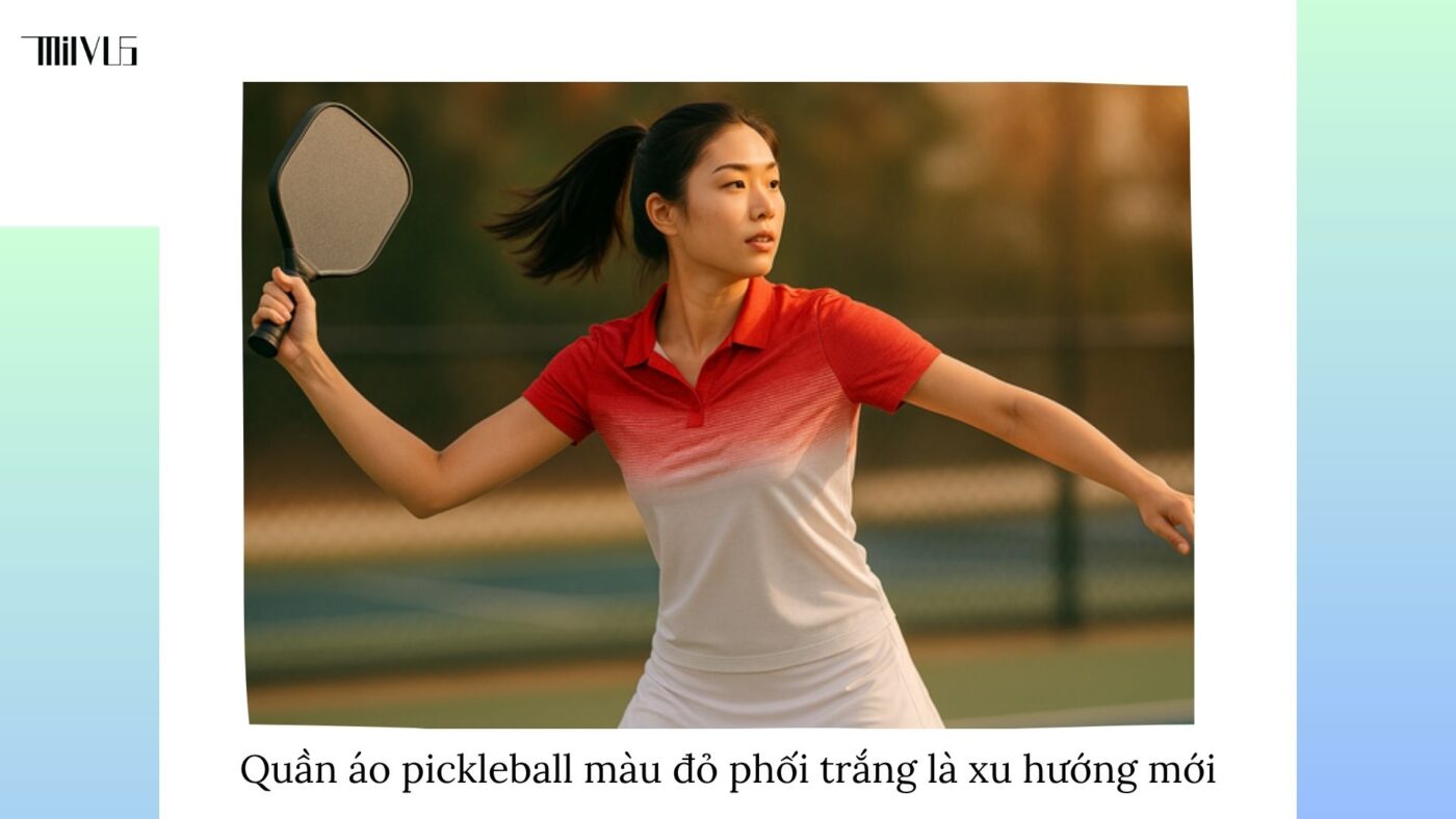 Quần áo pickleball màu đỏ phối trắng thể thao