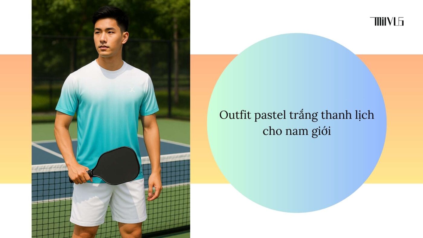 Outfit pickleball màu pastel kết hợp trắng nhẹ nhàng