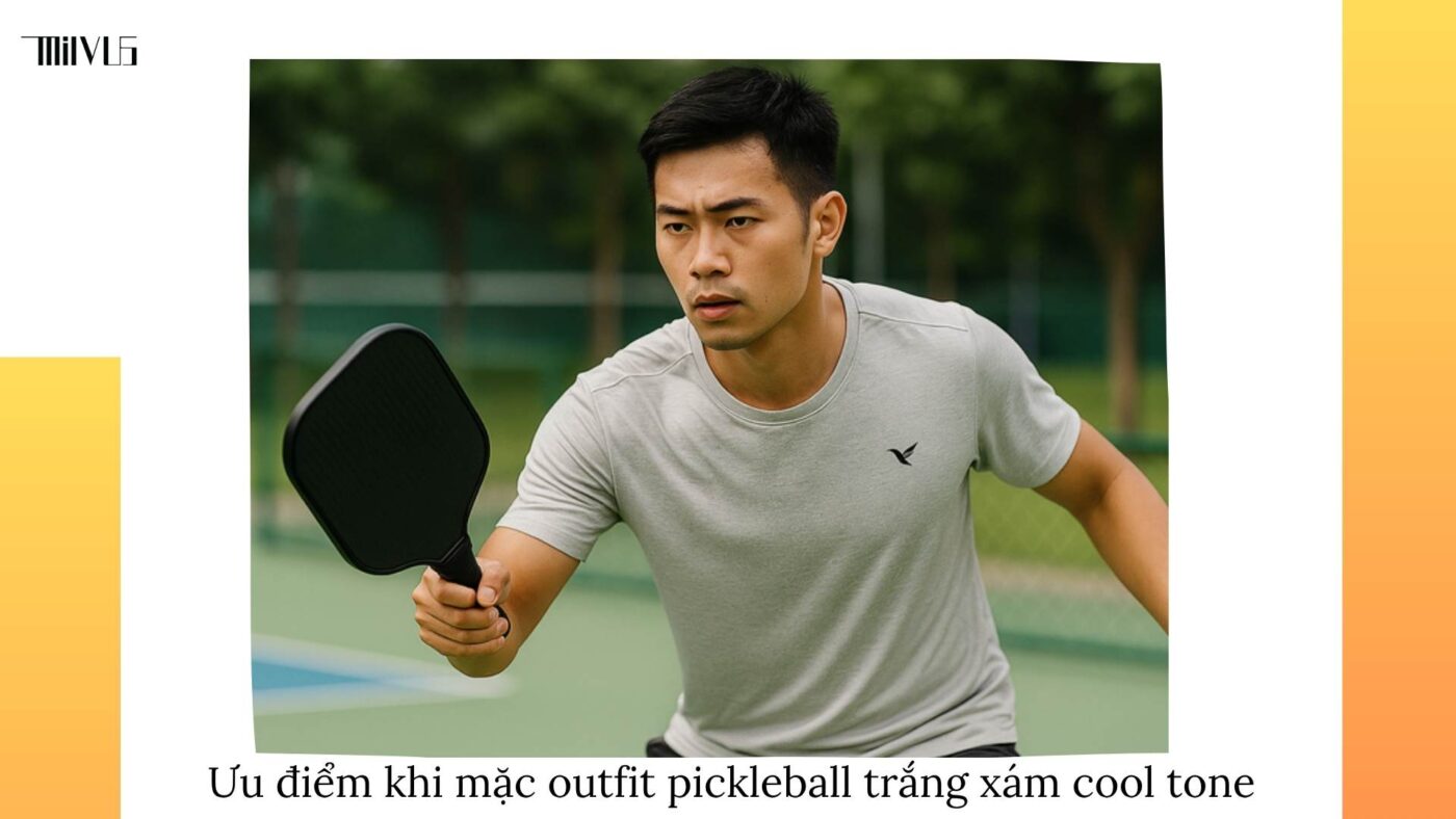 Outfit pickleball màu trắng xám cool tone