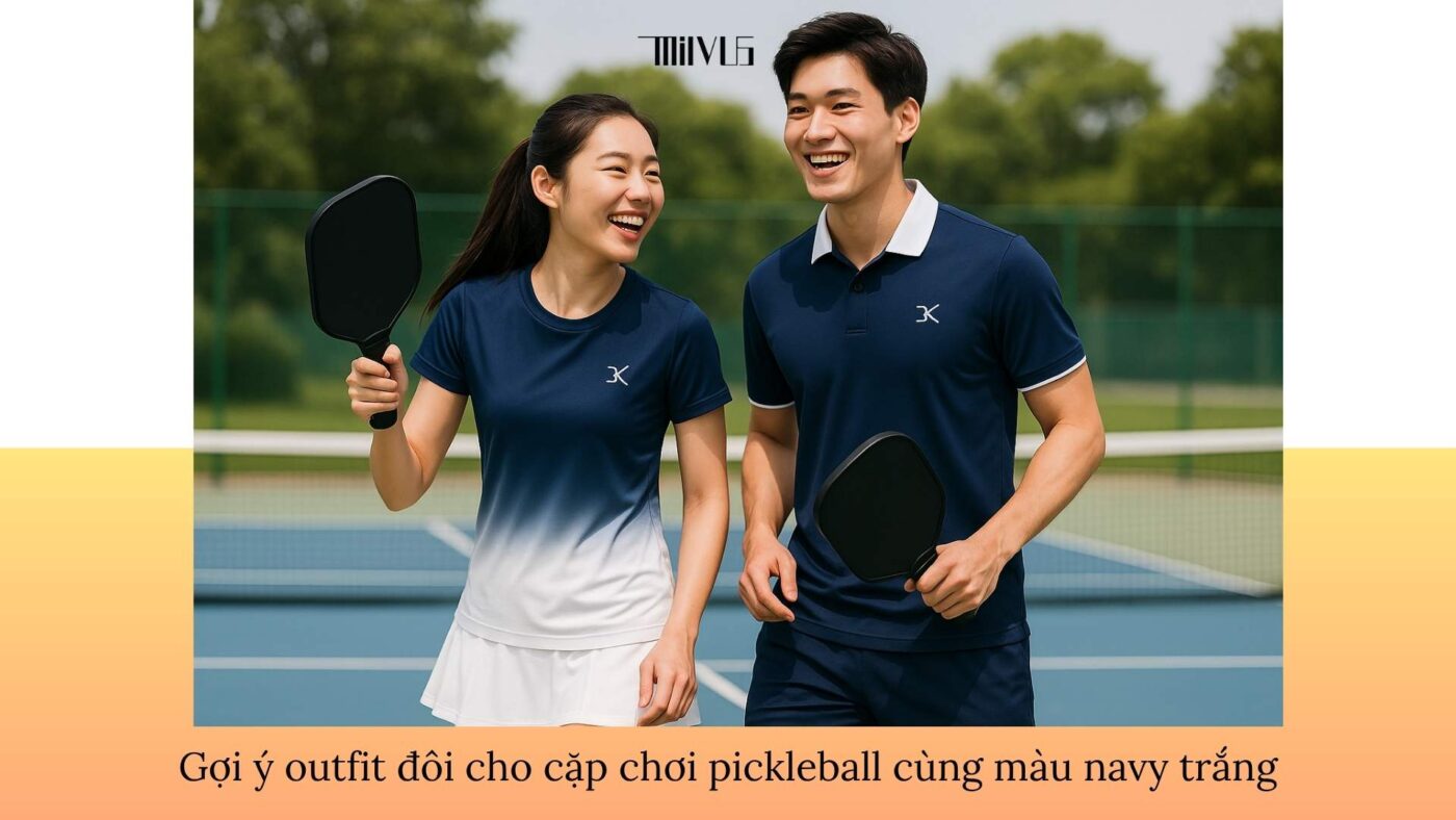 Outfit pickleball màu navy phối trắng sang trọng