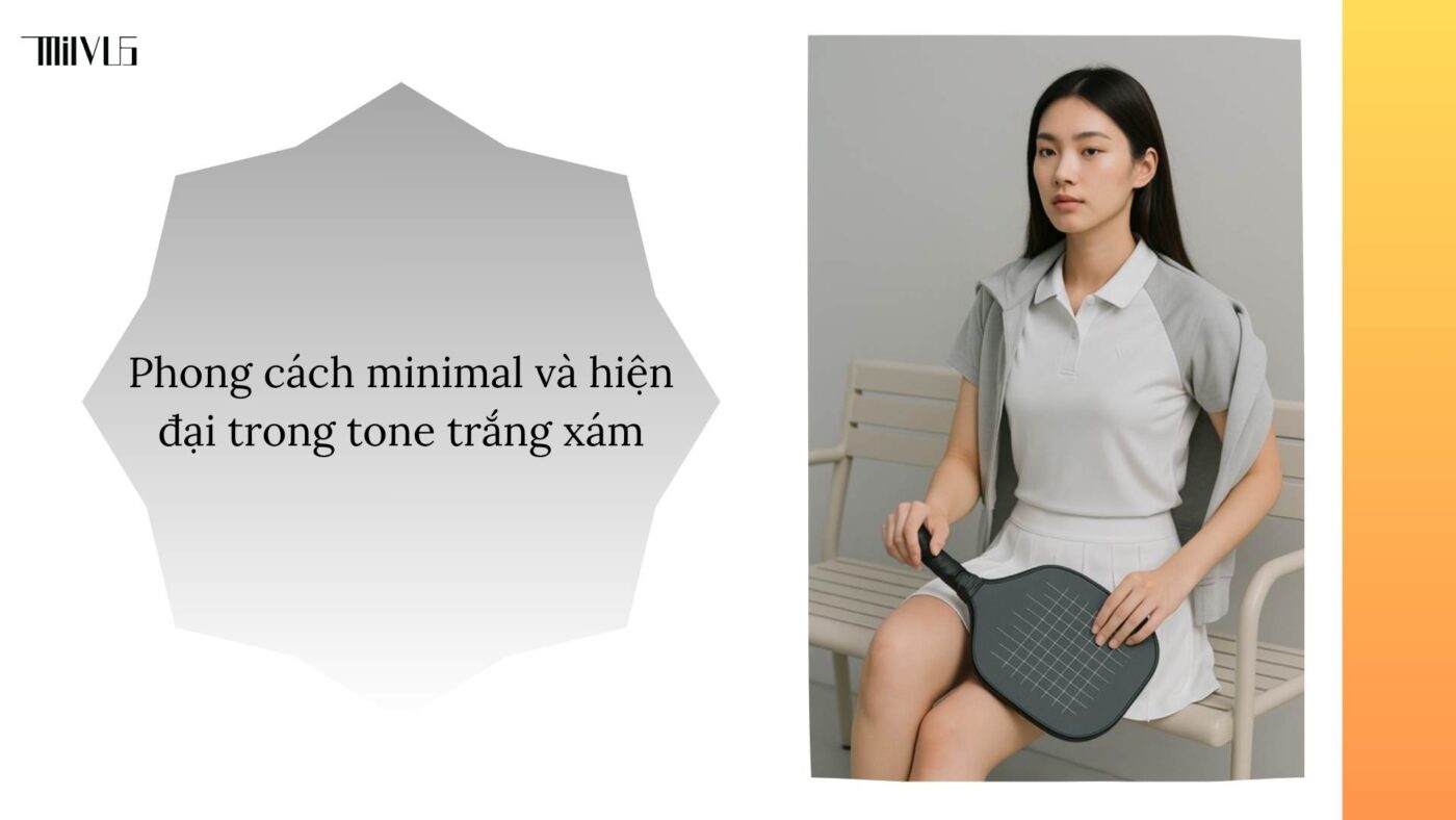 Outfit pickleball màu trắng xám cool tone