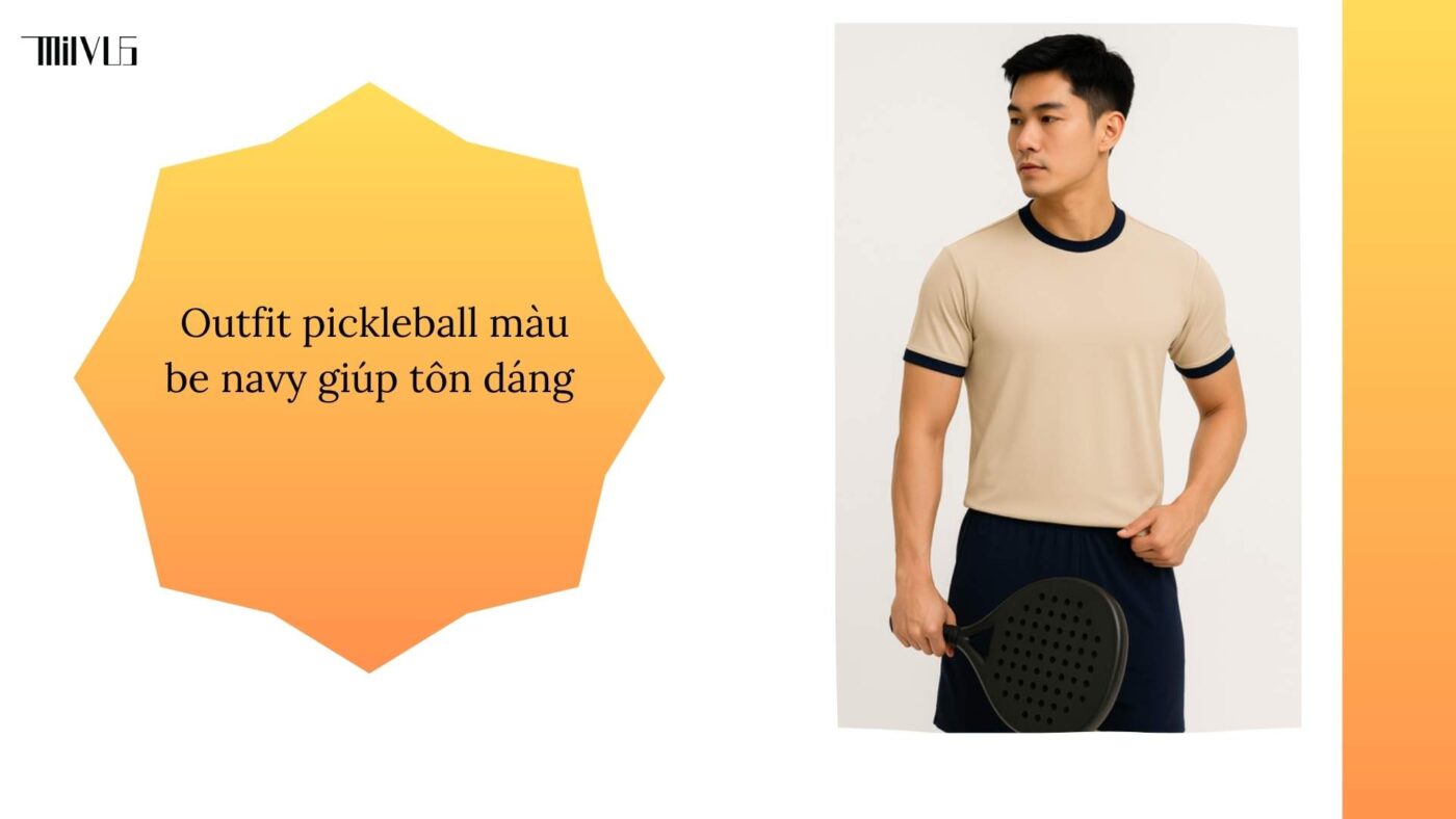 Outfit pickleball màu be phối xanh navy