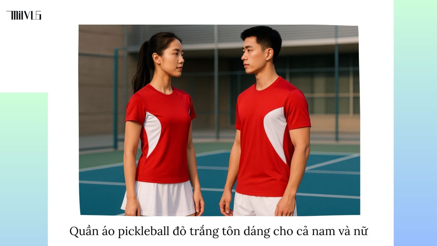 Quần áo pickleball màu đỏ phối trắng thể thao
