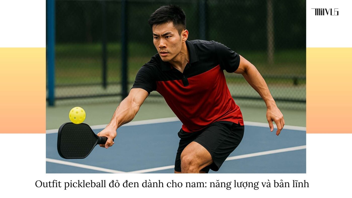 Outfit pickleball phối đỏ đen mạnh mẽ