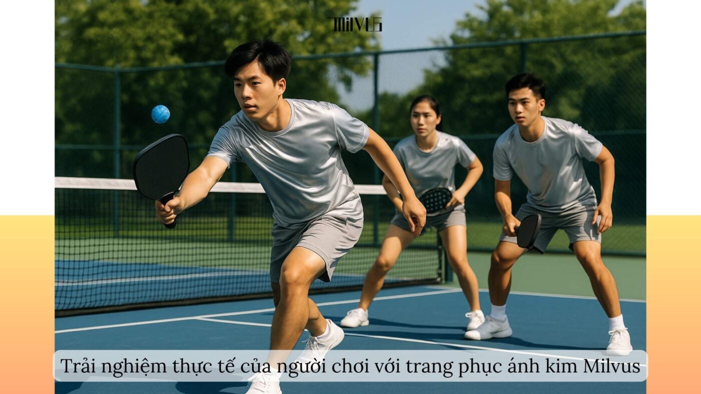 Outfit pickleball màu bạc ánh kim mới lạ