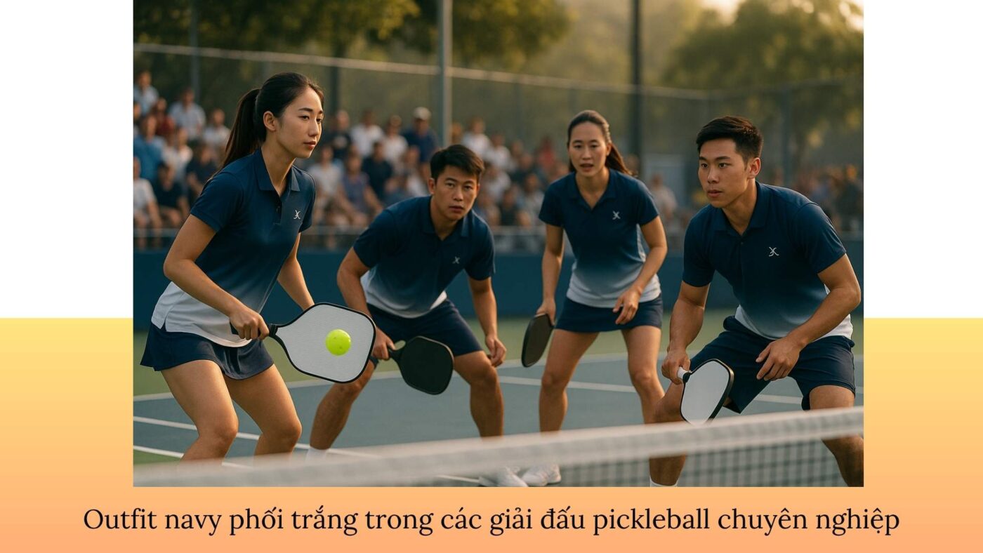 Outfit pickleball màu navy phối trắng sang trọng