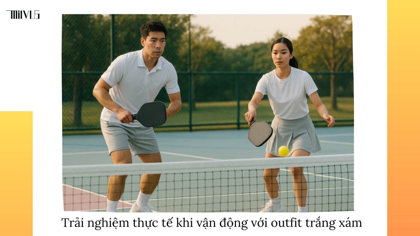 Outfit pickleball màu trắng xám cool tone