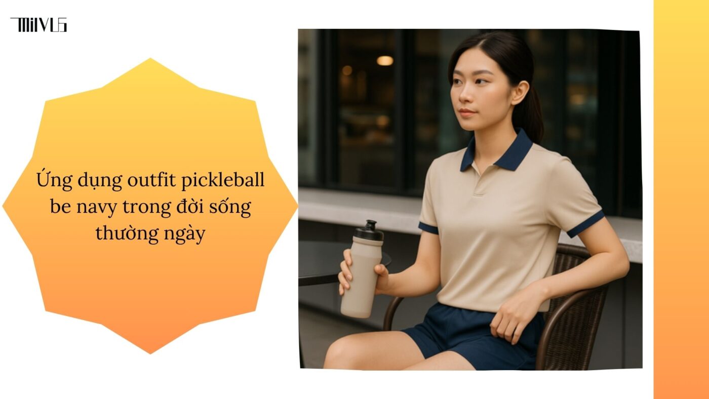 Outfit pickleball màu be phối xanh navy