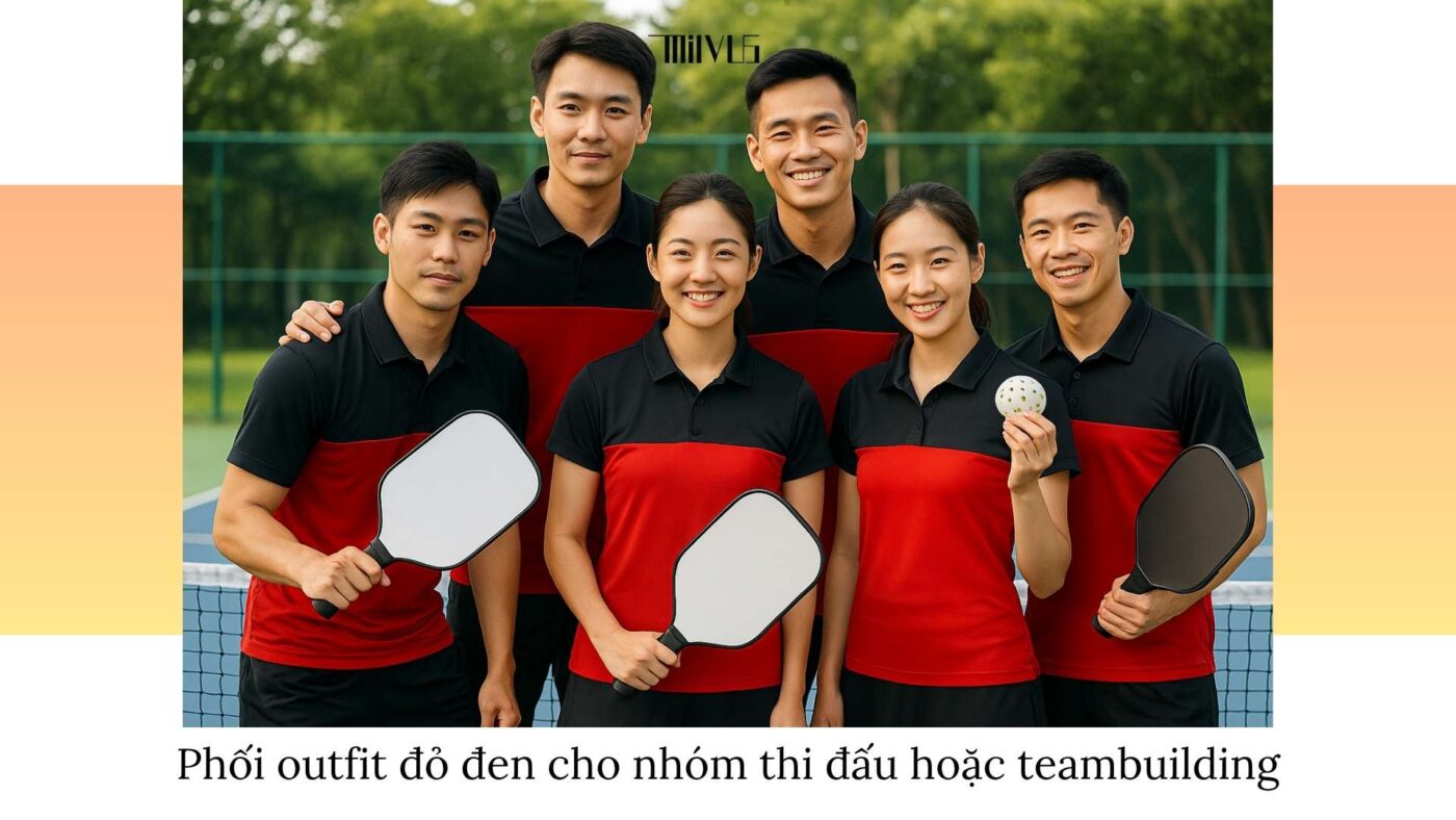 Outfit pickleball phối đỏ đen mạnh mẽ