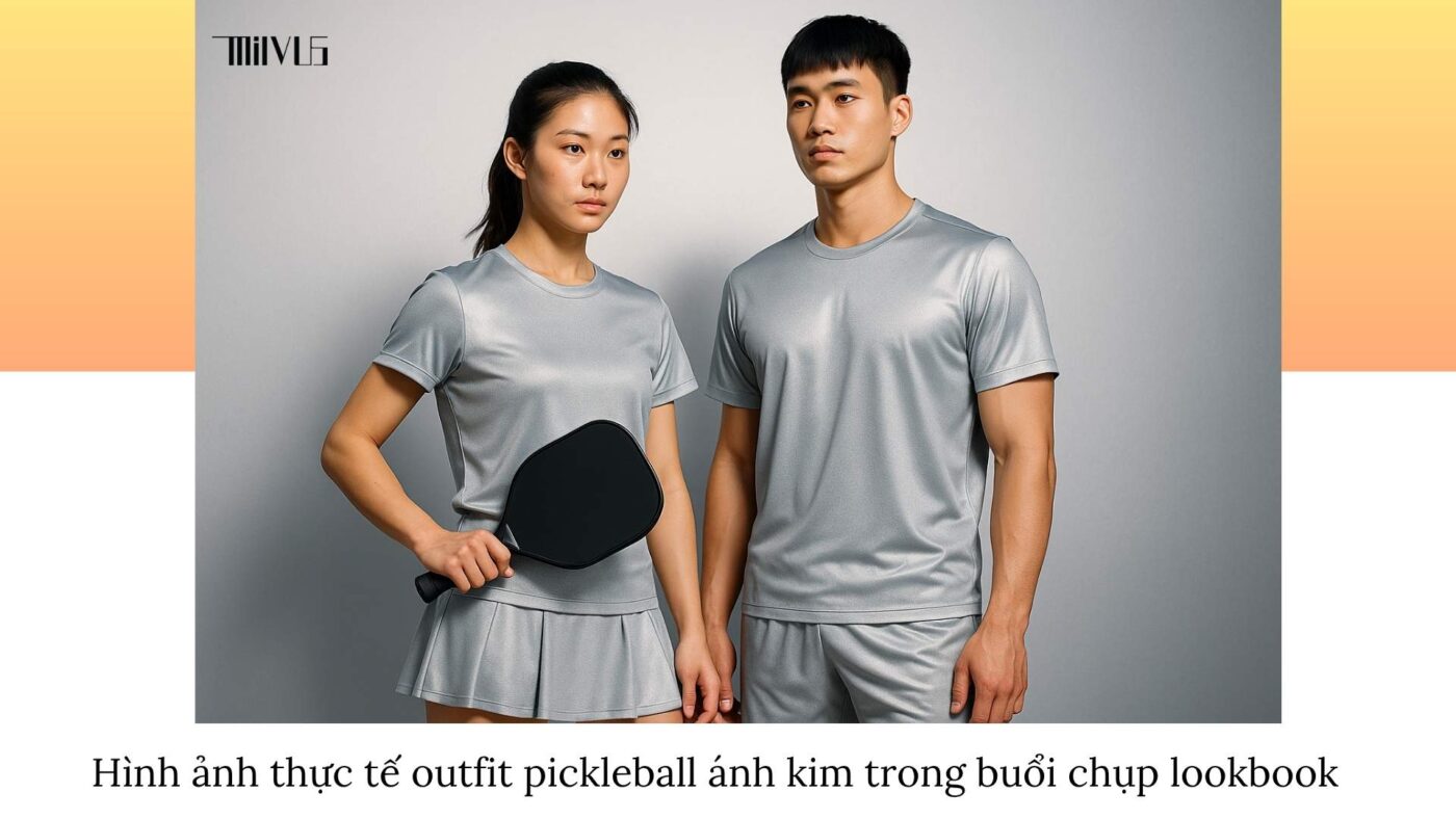 Outfit pickleball màu bạc ánh kim mới lạ