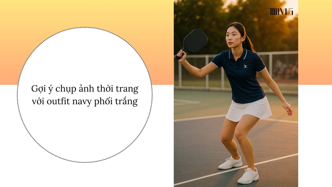 Outfit pickleball màu navy phối trắng sang trọng