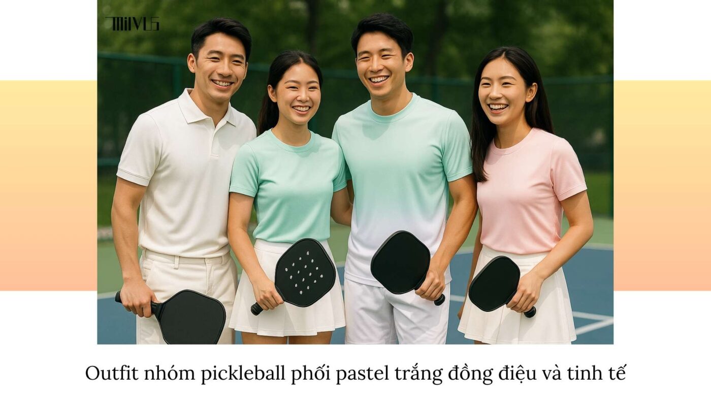 Outfit pickleball màu pastel kết hợp trắng nhẹ nhàng