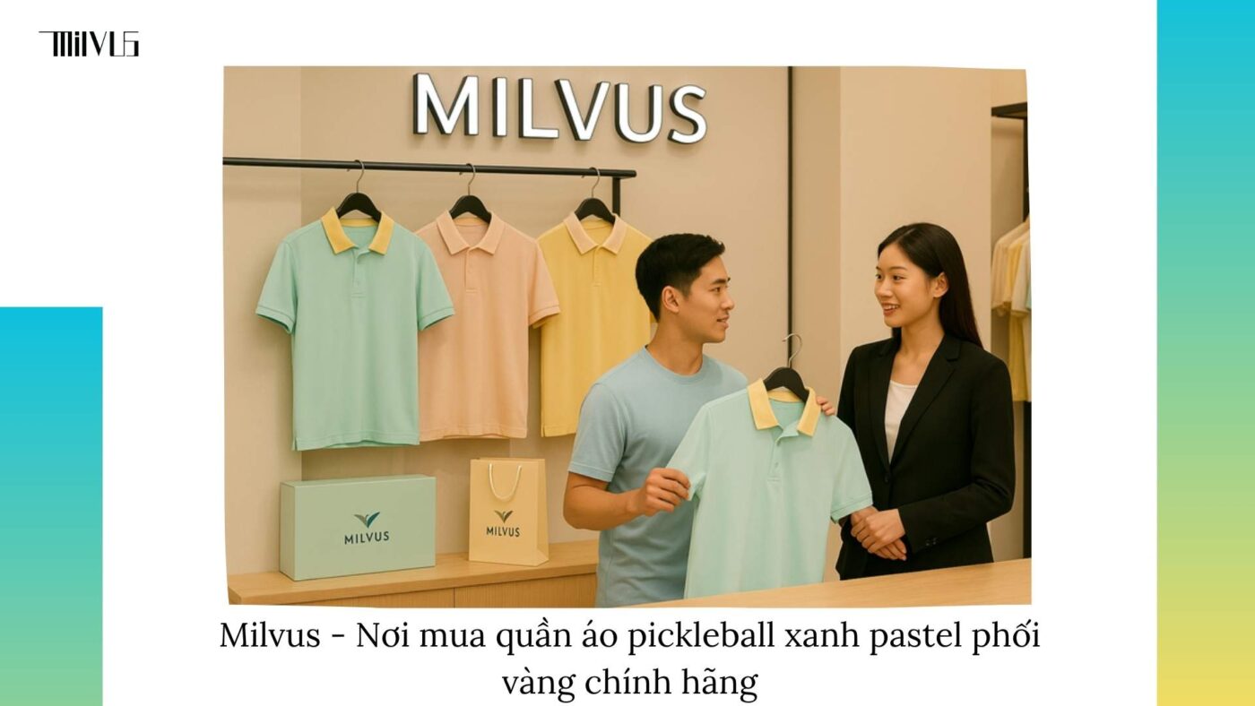 Quần áo pickleball màu xanh pastel phối vàng