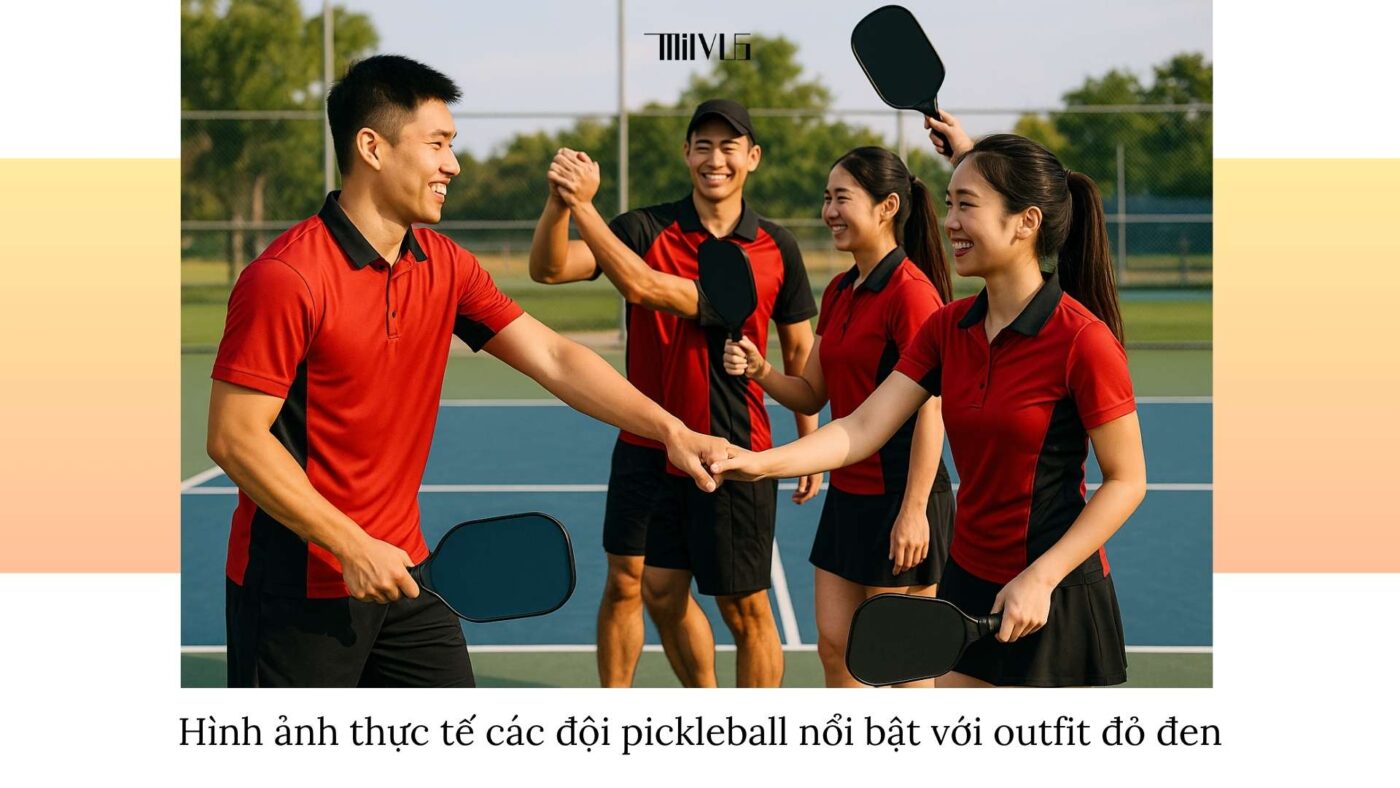 Outfit pickleball phối đỏ đen mạnh mẽ