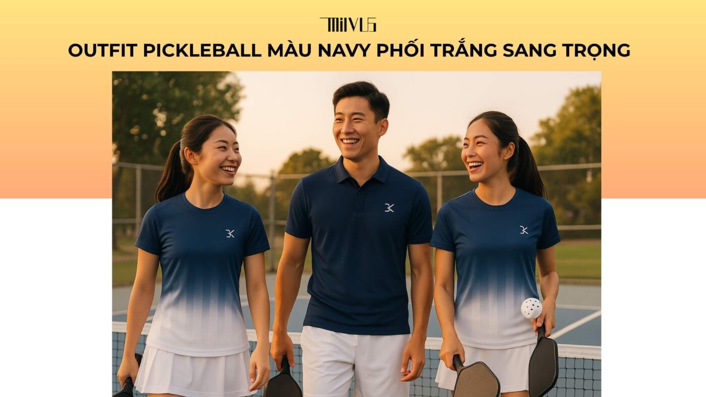 Outfit pickleball màu navy phối trắng sang trọng