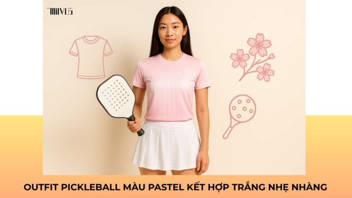 Outfit pickleball màu pastel kết hợp trắng nhẹ nhàng