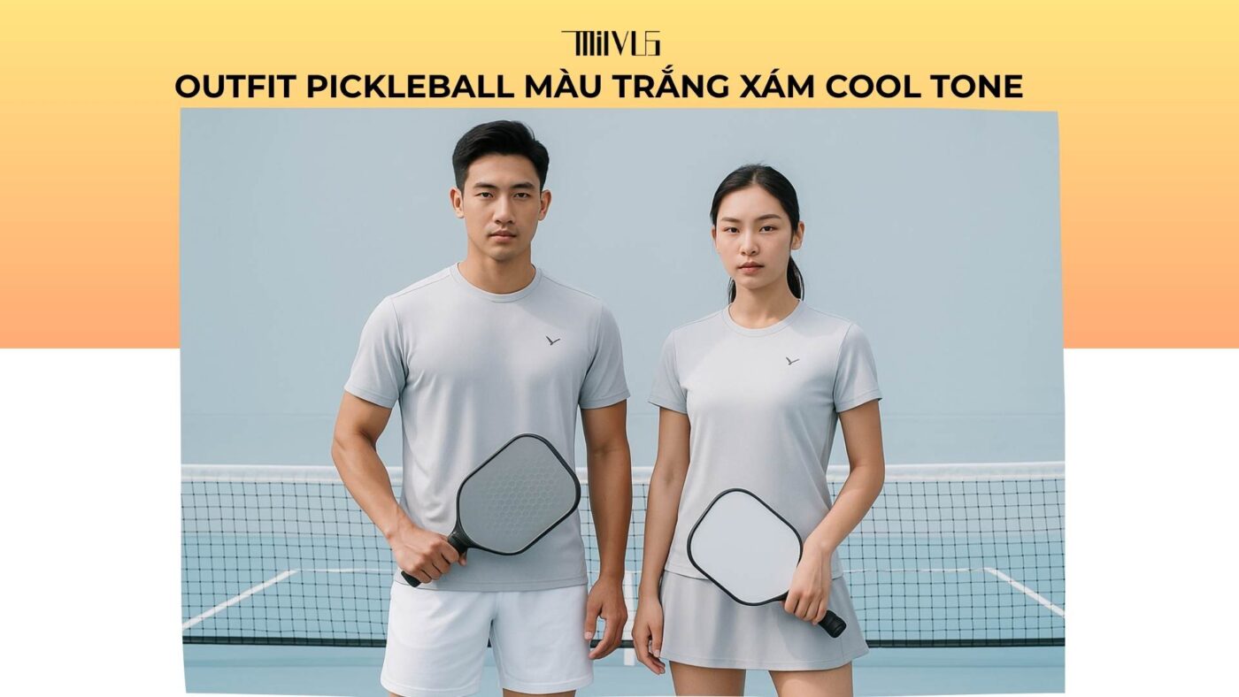 Outfit pickleball màu trắng xám cool tone