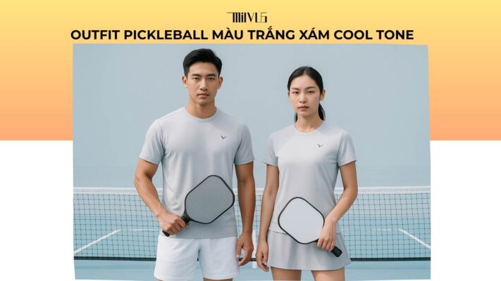 Outfit pickleball màu trắng xám cool tone