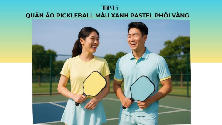 Quần áo pickleball màu xanh pastel phối vàng