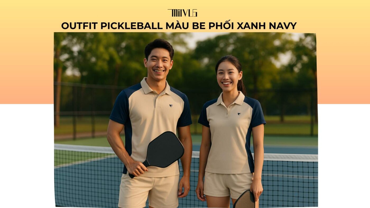 Outfit pickleball màu be phối xanh navy