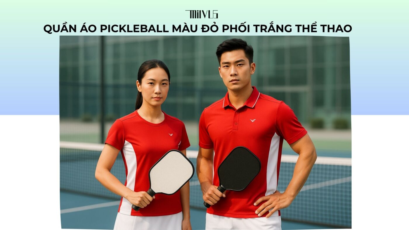 Quần áo pickleball màu đỏ phối trắng thể thao