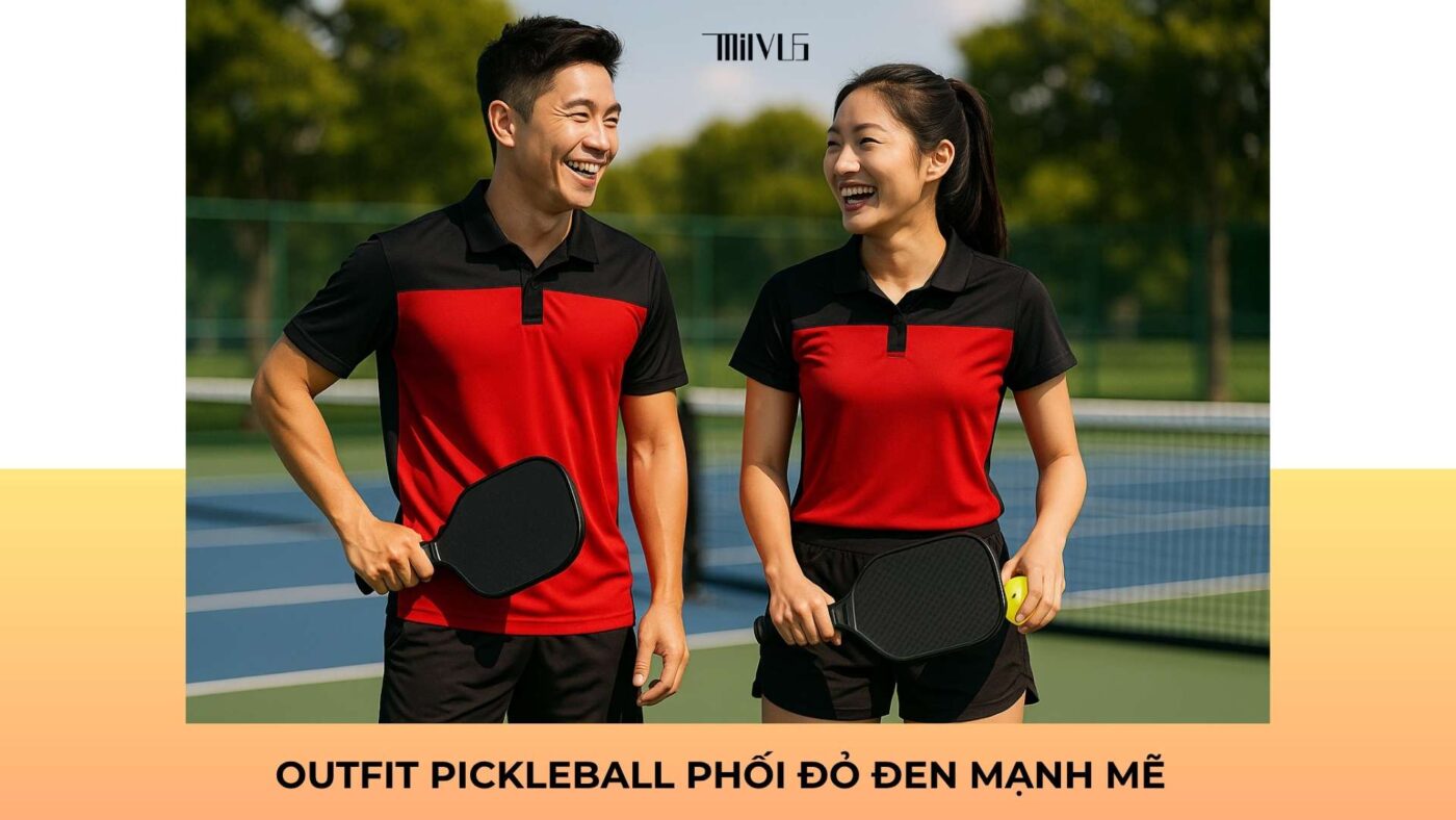 Outfit pickleball phối đỏ đen mạnh mẽ