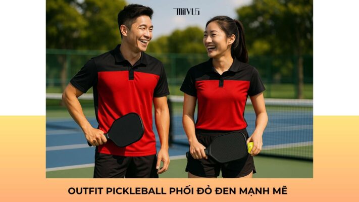 Outfit pickleball phối đỏ đen mạnh mẽ